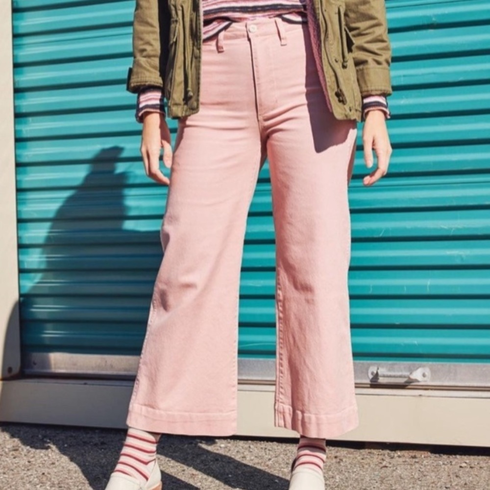 Madewell pink oyster Emmett wide leg cropped pants